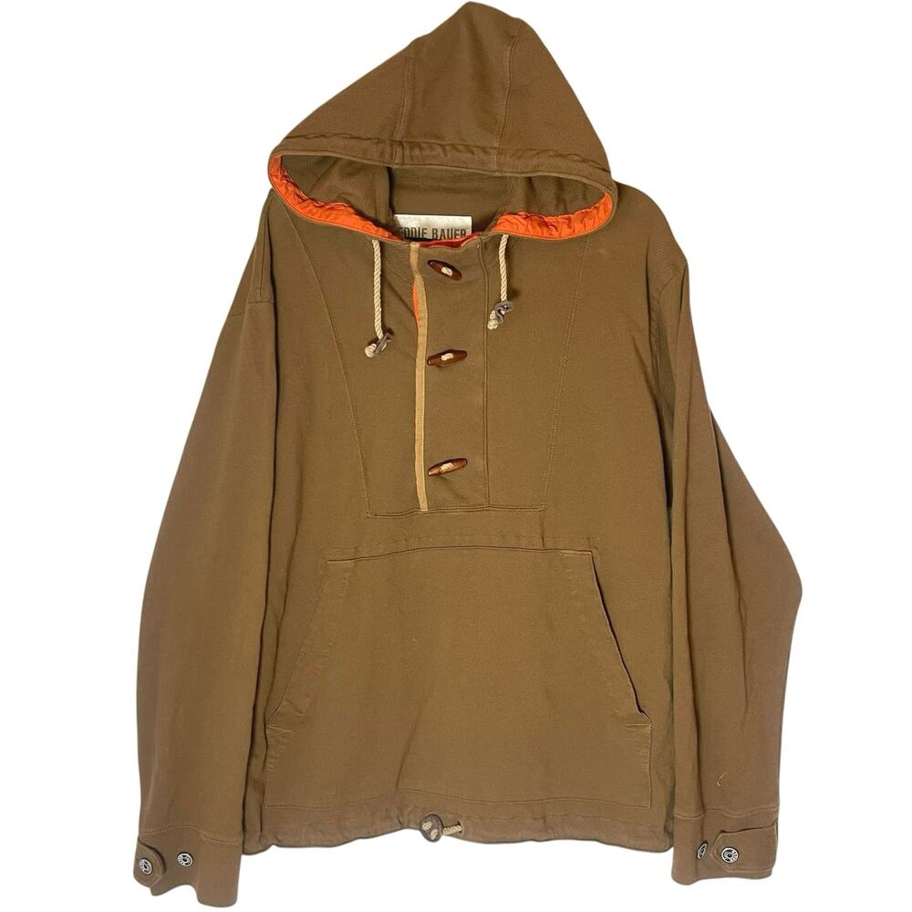 Eddie Bauer Gorpcore Anorak Hoodie Brown Toggle Pullover XXL Jacket Sweatshirt